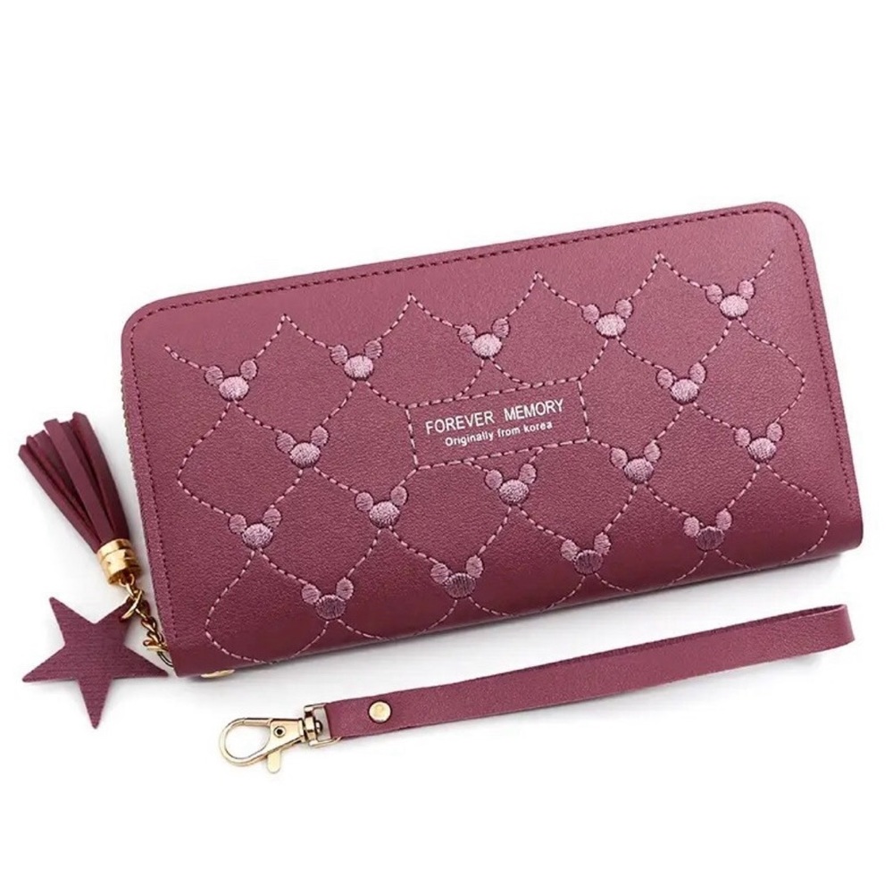 New Mickey Designer Embroidery Silhouette Multi-Card Wallet in Deep Pink